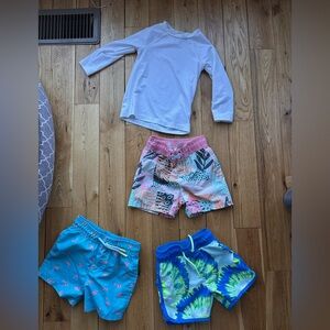 Cat & Jack Boys 2T Swim Shorts Bundle | 3 Trunks + Long Sleeve Rash Guard